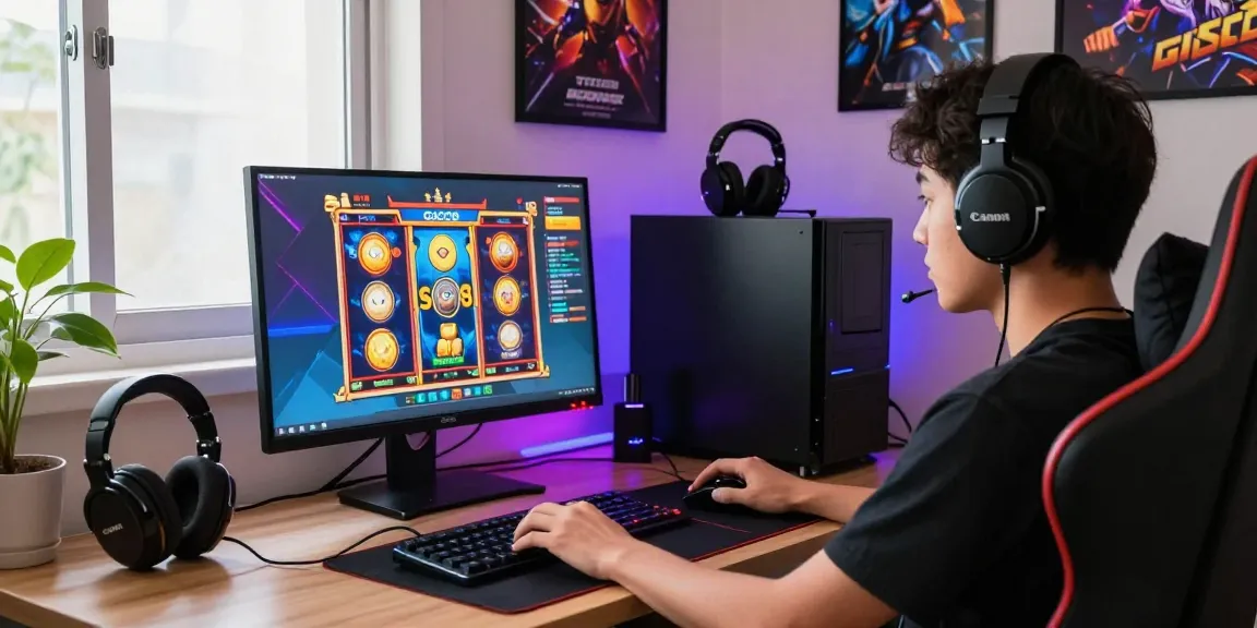 Player enjoying a thrilling slot gacor game on a vibrant computer setup.