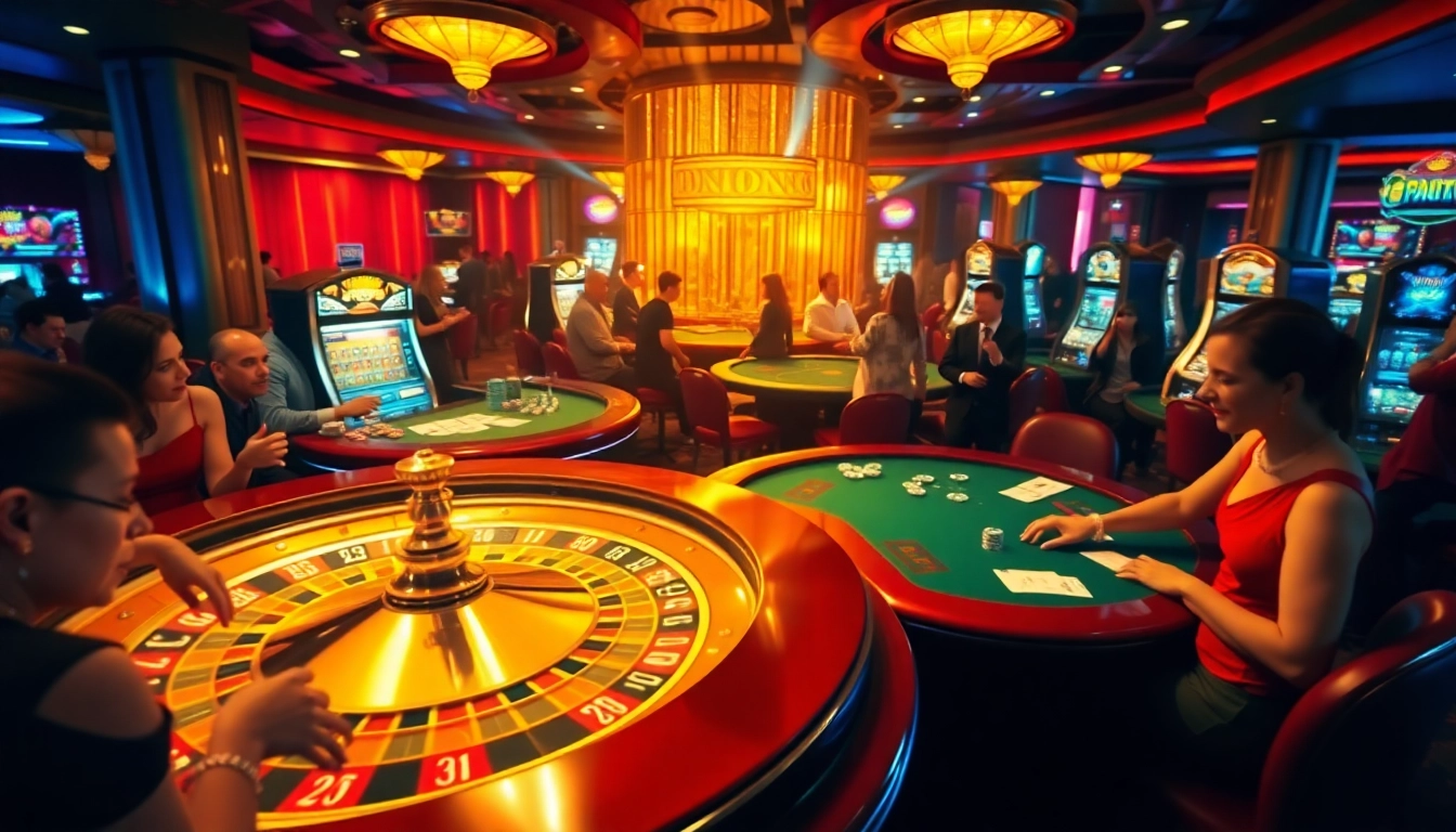 Engaging casino scene featuring players with chips and a roulette wheel, highlighting depo 25 + bonus 28 excitement.