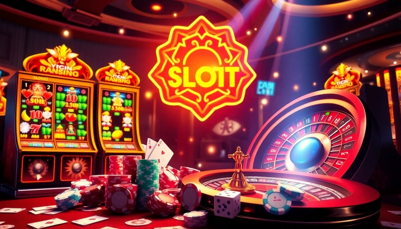 Experience the thrill of "link slot deposit pulsa" with colorful slot machines and vibrant casino atmosphere.
