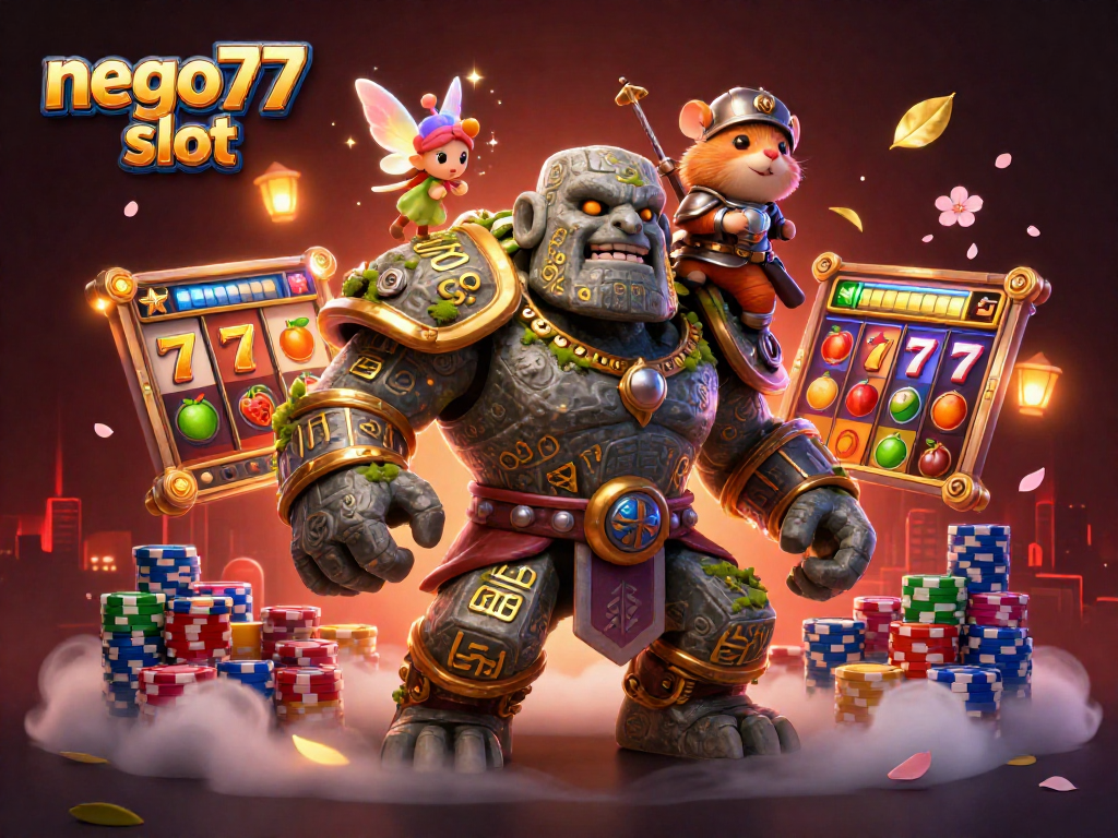 Experience the thrill of nego77 slot with enchanting characters and rich gaming elements in this vibrant illustration.