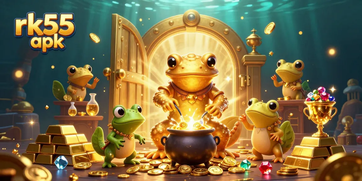 Experience the magic of rk55 apk with a golden salamander alchemist in an enchanting gaming scene.