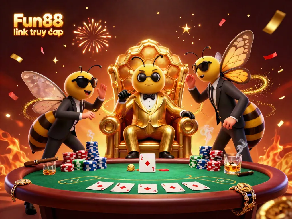 Engage with the Fun88 link truy cập as the bumblebee mob boss orchestrates a vibrant gambling scene.