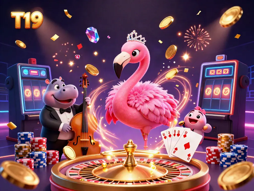 Experience thrilling gameplay with T19, a vibrant casino scene featuring animated characters and exciting gaming elements.