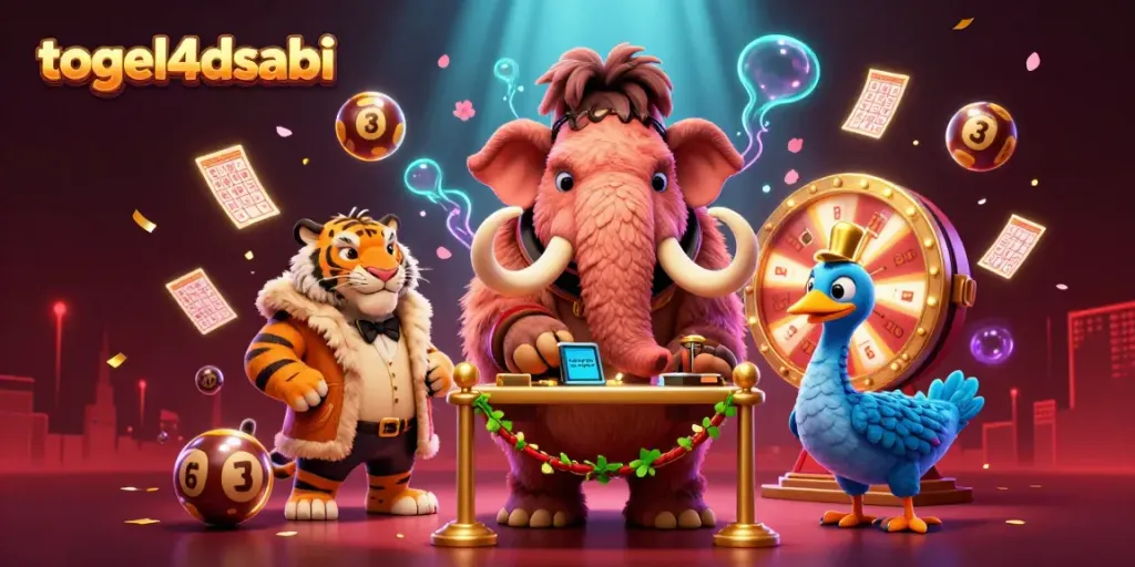 Aktivitas permainan togel4dsabi yang menyenangkan dengan karakter unik dan elemen Bingo 4D yang berwarna-warni.