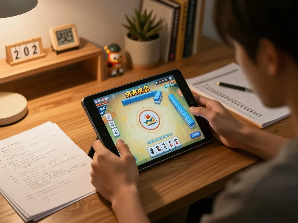 Pemain menganalisis strategi ritme spin mahjong ways 2 di rumah dengan tablet dan catatan.