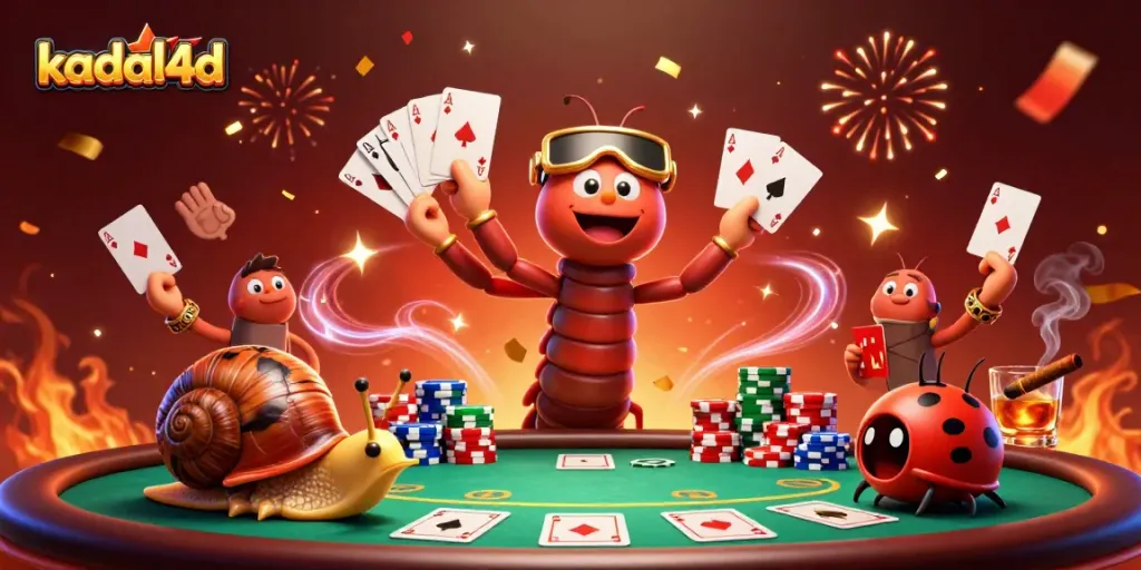 Experience the thrill of kadal4d with vibrant casino action featuring unique characters at a poker table.