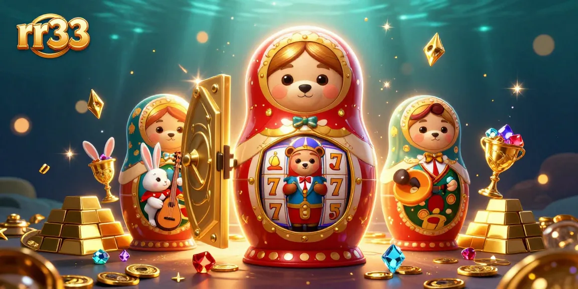 Win big with rr33 in a vibrant scene featuring playful bears and dazzling casino elements.