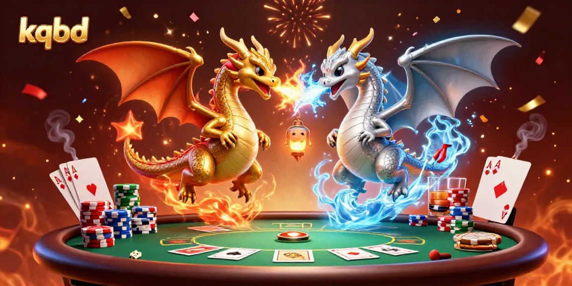 Experience thrilling results with kqbd as twin dragons battle amidst poker elements for an immersive gaming scene.