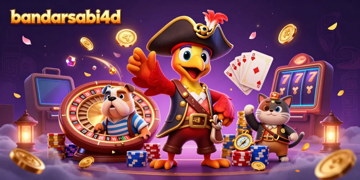Menang besar di bandarsabi4d dengan ilustrasi kasino menakjubkan dan karakter ikonis.