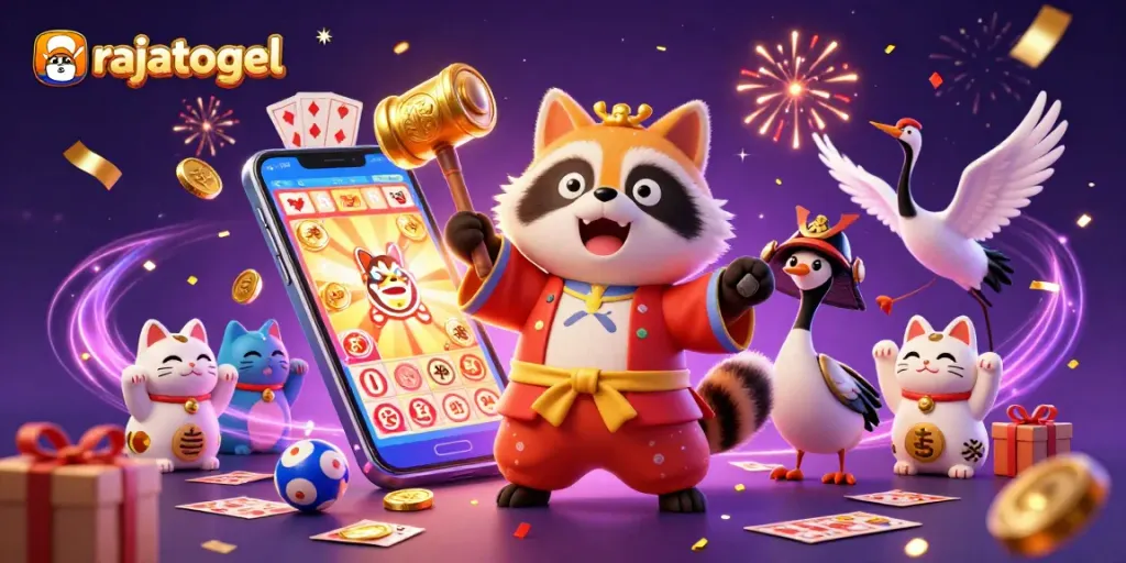 Experience rajatogel's vibrant slot game scene with cheerful characters and dynamic elements.
