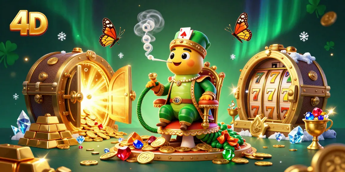 Experience thrilling 4D gaming with immersive illustrations of vibrant casino elements and characters.