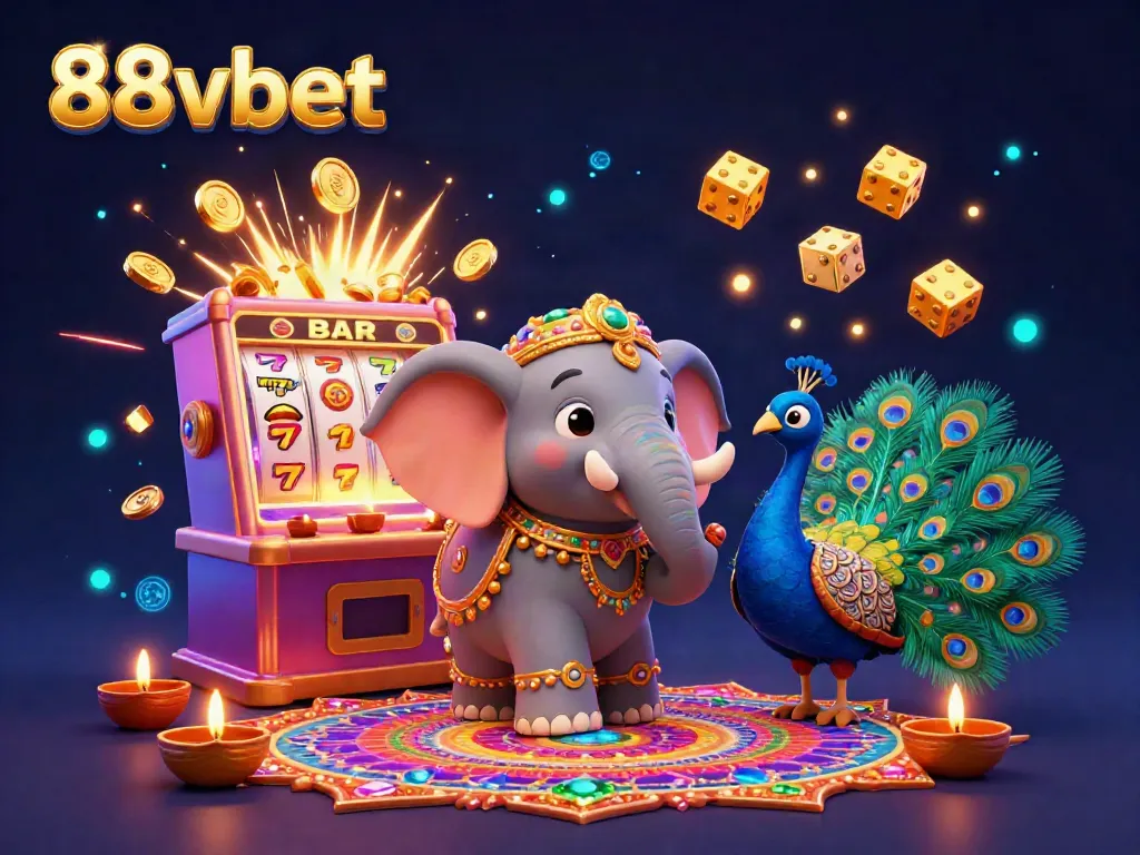 Experience thrilling action at 88vbet with vibrant 3D casino illustrations showcasing jackpots and dynamic gaming elements.