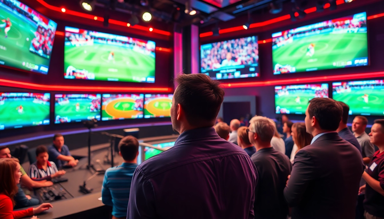 Engaging scene of Sports Broadcasting in a live studio during an event.