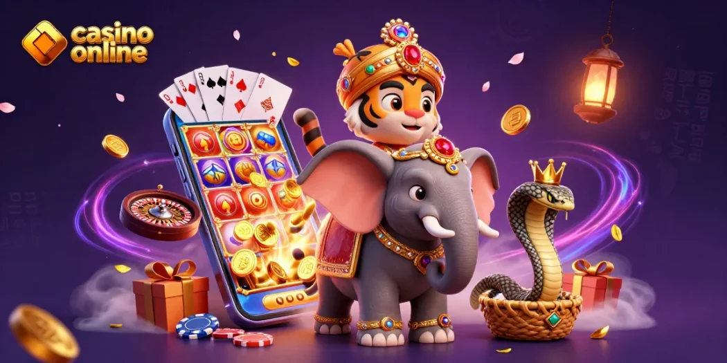Engage with the vibrant casino online world featuring a glamorous tiger and elephant.