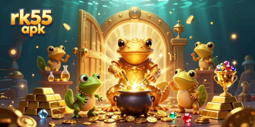 Experience the magic of rk55 apk with a golden salamander alchemist in an enchanting gaming scene.